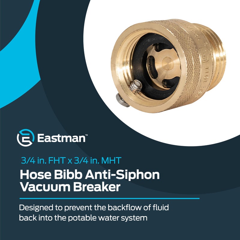 Eastman 3/4 Inch FHT x 3/4 Inch MHT Hose Bibb Anti Siphon Vacuum Breaker, Brass Plumbing Fitting, 20199 - Image 2